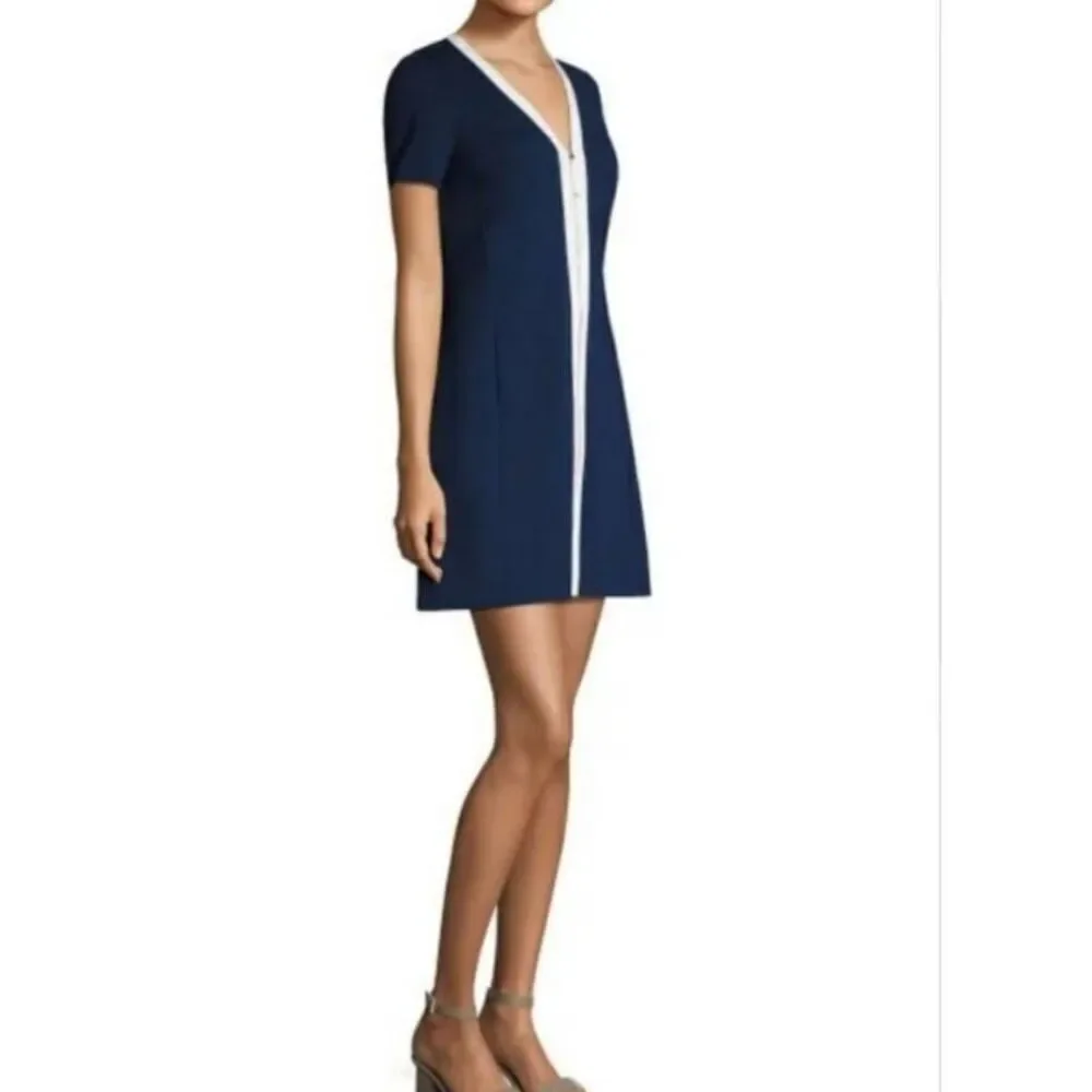 TORY BURCH KIMBERLY ZIP-FRONT DRESS IN NAVY SEA size XS